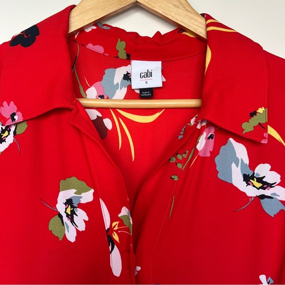 Cabi 6128 Afternoon Dress Midi Red Garden Floral Print Button Down - Picture 4 of 10